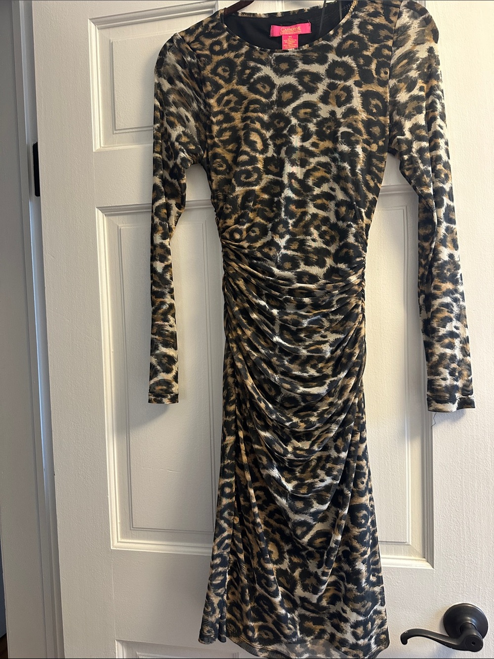 Catherines Leopard Print Long Sleeve Ruched Midi Dress - Brown & Black